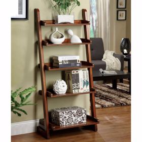 Transitional Style 5 Tier Wooden Ladder Shelf with Sled Base, Brown