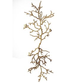 Branch Shape Aluminum Wall Decor with Gold Accented Four Birds, Silver