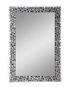 Wooden Backing Wall Decor with Faux Crystals Inlaid Border, Black and Clear