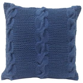 18 X 18 Inch Decorative Cable Knit Hand Woven Cotton Pillow, Blue