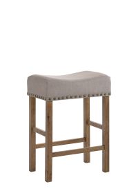 Fabric Upholstered Wooden Counter Height Stool,Set of 2,Brown and Gray