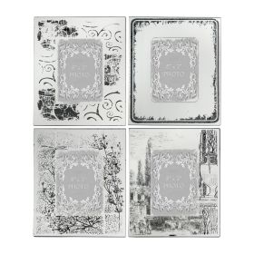 Modern Etched Wooden Photo Frames, Large, Set of 4, Silver