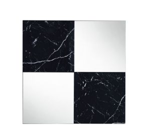 Contemporary Square Accent Wall Mirror with Faux Marble, Silver and Black