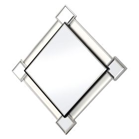 Diamond Shaped Beveled Accent Wall Mirror with Mirror Inserts, Silver