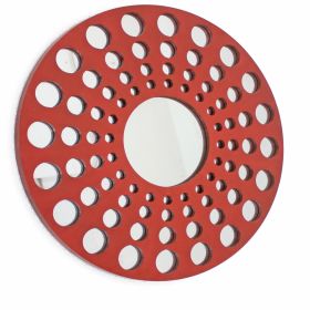 Contemporary Wooden Round Wall Decor Set of 2, with Circle Cut Outs, Red and Silver