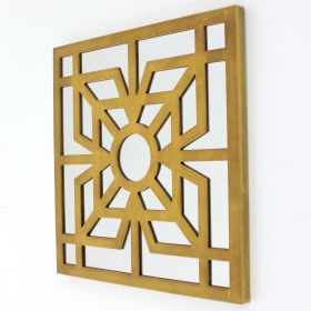 Mirrored Wall Decor Set of 2 with Wooden Floral Overlay on Top, Gold and Silver