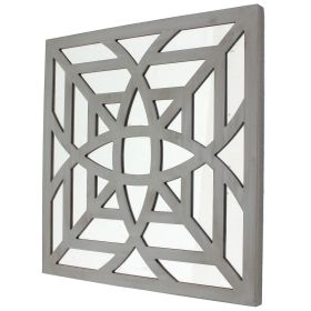 23 x 23 Mirrored Wall Decor Set of 2 with Geometric Wood Cut Out, Gray