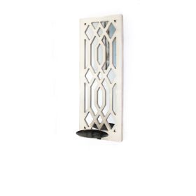 17 Inch Mirrored Wall Art Set of 2, Candle Holder Sconce, Lattice Design, White
