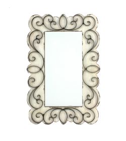 Rectangular Wall Mirror Set of 2 with Wooden Frame and Metal Scrolled edges, White