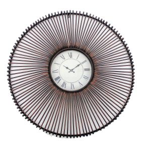 Wall Clock Set of 2 with Metal Fan Guard Design Frame, Brown