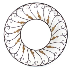 Round Metal Wall Mirror Set of 2 with Scroll Details, Bronze and Gold