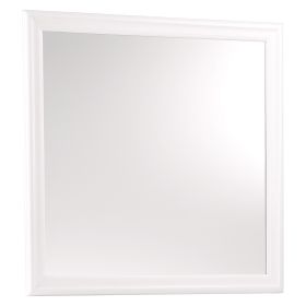 Transitional Square Mirror with Wooden Encasing and Convex Edges, White