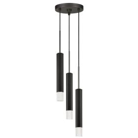 Hexagonal Metal Frame 3 LED Light Pendant with Glass Diffuser, Black
