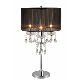 Metal Chandelier Table Lamp with Crystal Accent, Set of 2,Black and Chrome