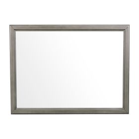 Wooden Square Mirror with Molded Details and Dual Texture, Gray