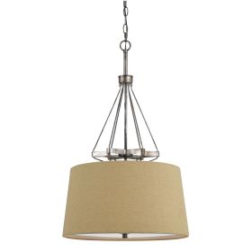 3 Bulb Pendent with Round Burlap Shade and Metal Frame, Beige