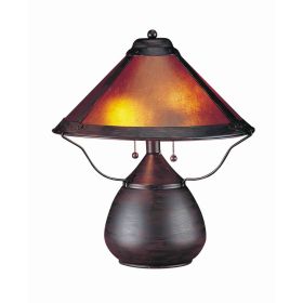 Pot Bellied Metal Body Table Lamp with Conical Mica Shade, Bronze