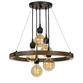 60 X 5 Watt Wood and Metal Frame Chandelier, Black and Brown