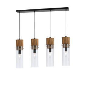 60 X 4 Watt Wood and Metal Fixture with Cylindrical Shades, Brown and Black