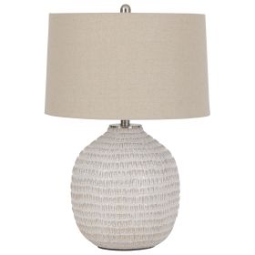 Textured Ceramic Frame Table Lamp with Fabric Shade, Beige and White