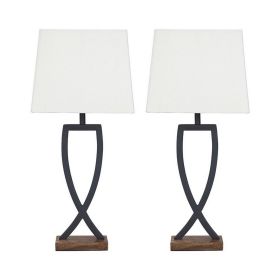 Criss Cross Metal Table Lamp with Fabric Shade, Set of 2, Gray and White