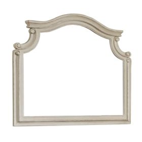 Scalloped Top Wood Encased Mirror with Molded Details, Antique White