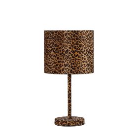 Fabric Wrapped Table Lamp with Dotted Animal Print, Brown and Black