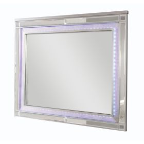 50 Inch Contemporary Textured Mirror with LED, Silver
