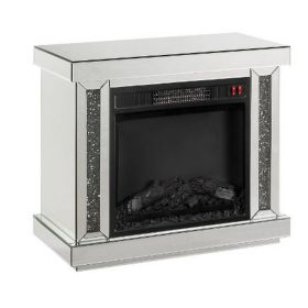 Electric Fireplace with Mirror Panel Framing and Faux Diamonds, Silver