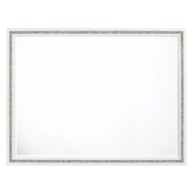 46 Inch Solid Wood Mirror, Shimmering Silver Accent, Landscape, White