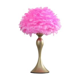 Lily 24 Inch Metal Glam Feather Table Lamp, Candlestick, 40W, Pink, Gold