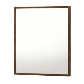 Noe 40 Inch Modern Wall Mirror, Sleek Wood Frame, Walnut Veneer