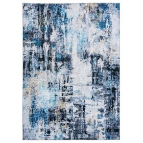 Rue 7 x 5 Medium Soft Fabric Floor Area Rug, Washable, Abstract Blue and White Design