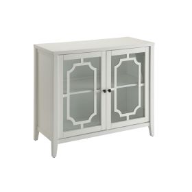 34 Inch Wood Accent Cabinet Console, 2 Glass Doors, 1 Shelf, White
