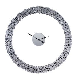 39 Inch Modern Analog Wall Clock, Faux Gem Inlay, Quartz, Silver