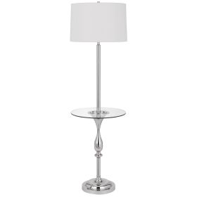 Ava 61 Inch Modern Floor Lamp, Glass Tray Table, 1 USB Port, Glossy, Chrome