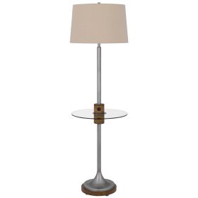 61 Inch Modern Floor Lamp, Glass Tray Table, 1 USB Port, Antique Silver