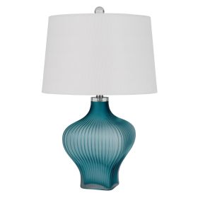 26 Inch Modern Accent Table Lamp, Unique Tapered Glass Base, Aqua Blue