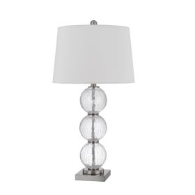 29 Inch Accent Table Lamp Set of 2, Stacked Crackle Glass balls, Silver