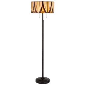Eli 60 Inch Tiffany Style Floor Lamp, Glass Shade, Metal Base, Antique Bronze