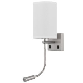 Liam 25 Inch Modern Wall Lamp, Hardback Fabric Shade, 1 LED, Metal, Silver