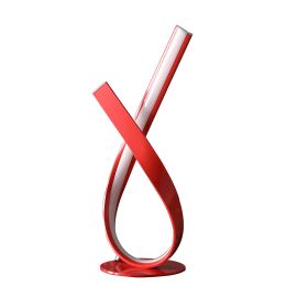 17 Inch Accent Table Lamp, Ribboned Bow, Round Base, LED Lighting, Red