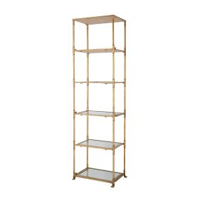 71 Inch Shelf, 6 Tier Design, 5 Mirrored Glass Shelves, Iron Frame, Gold Finish