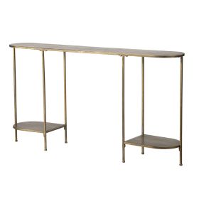 57 Inch Console Table, Oval, Steel Frame, Modern, Bronze Finish
