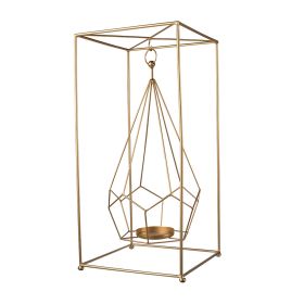 22 Inch Iron Candle Holder, Modern Geometric Accent Hanging Design, Gold