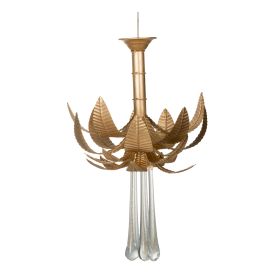 20 Inch Chandelier, Textured Leaves, Glass Clear Crystals, Modern, Gold