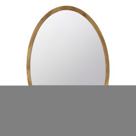 33 Inch Modern Accent Wall Mirror, Mountable Oval Wood Frame in Brown