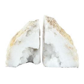 5 Inch Natural White Stone Bookends, Artisanal Textured Geode Rock
