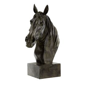 16 Inch Modern Decorative Figurine Sculpture, Horse Bust, Black Polyresin