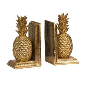 10 Inch Modern Bookends, Pineapple Decorative Statuette, Gold Resin